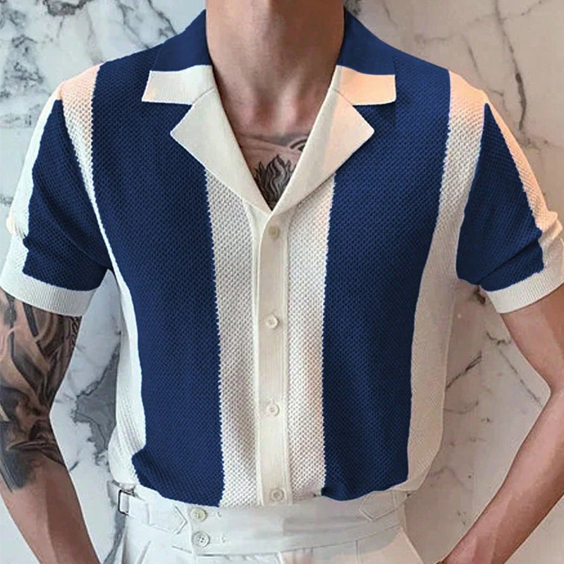 Jared - Striped knitted button polo shirt