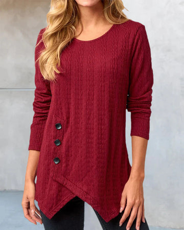 Yolanda - Stylish ribbed knitted long-sleeve blouse