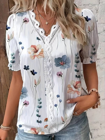 Annette - Stylish v-neck floral blouse