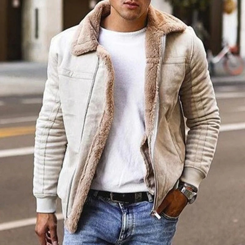 Angelo - Men's casual leather faux fur winter jacket