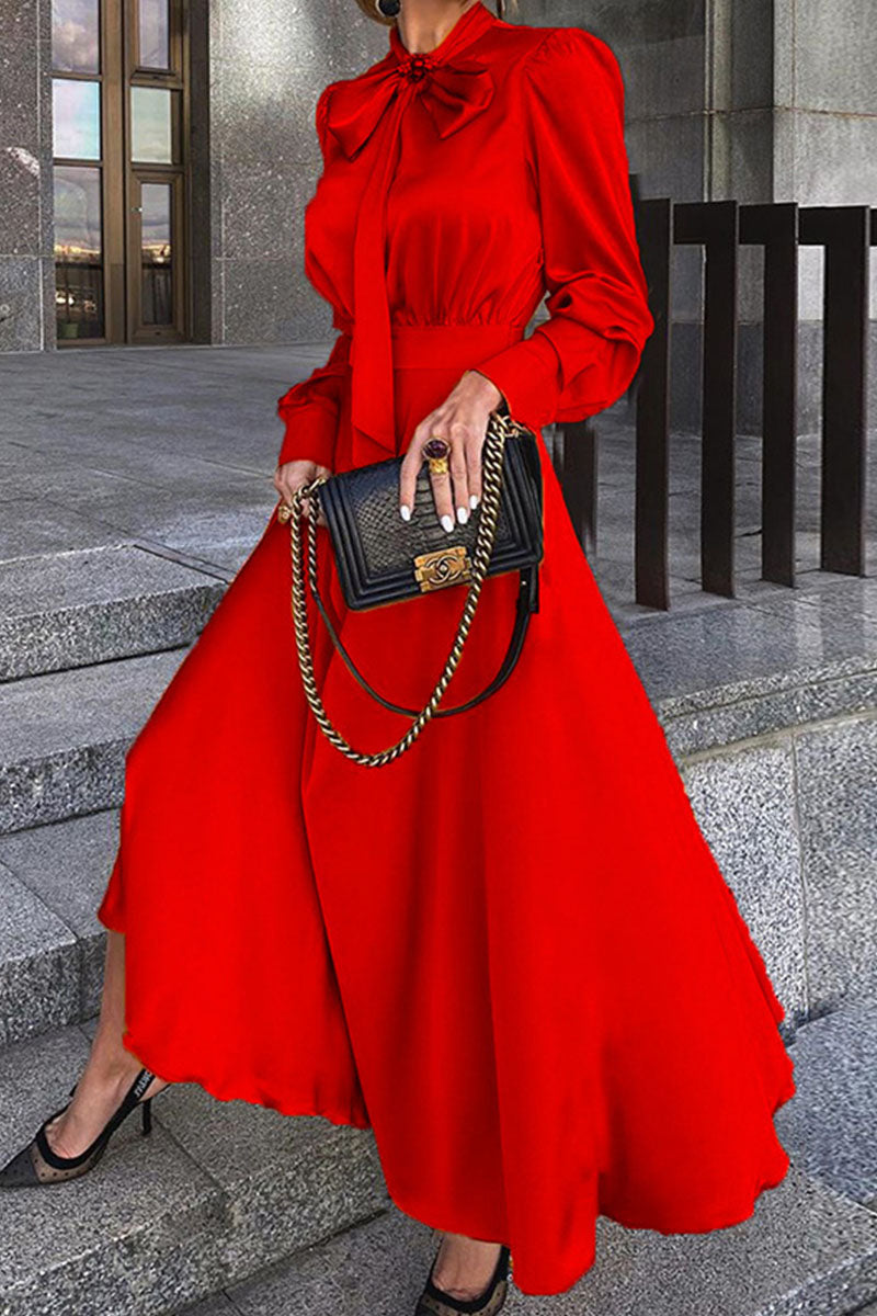 Chelsy - fashion elegant solid o-neck evening dress