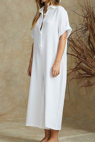 Viella - Stylish polo-collar wide-leg jumpsuit with buttons