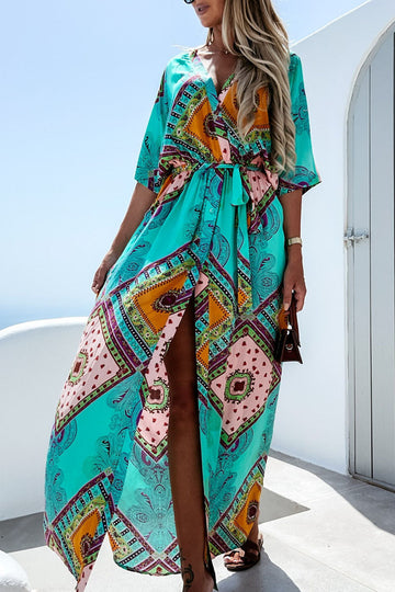 Jennifer - summer printed long dress with V-neck