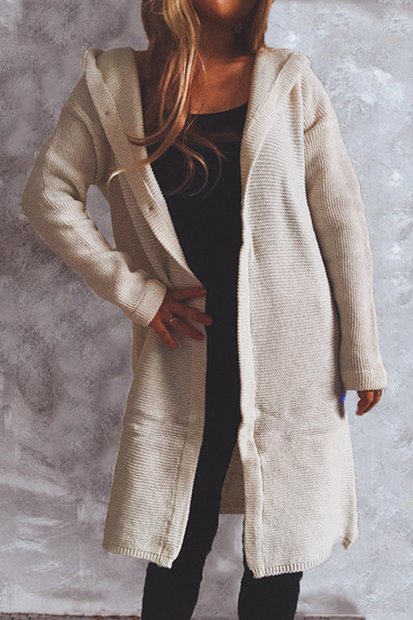 Cassia - Stylish versatile knitted long coat with hood