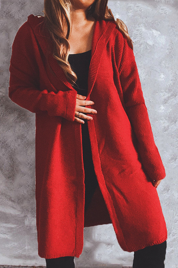 Cassia - Stylish versatile knitted long coat with hood