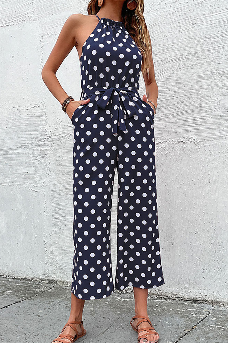 Moriah - fashion dot patchwork halter straight jumpsuits