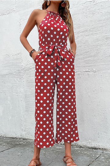 Moriah - fashion dot patchwork halter straight jumpsuits