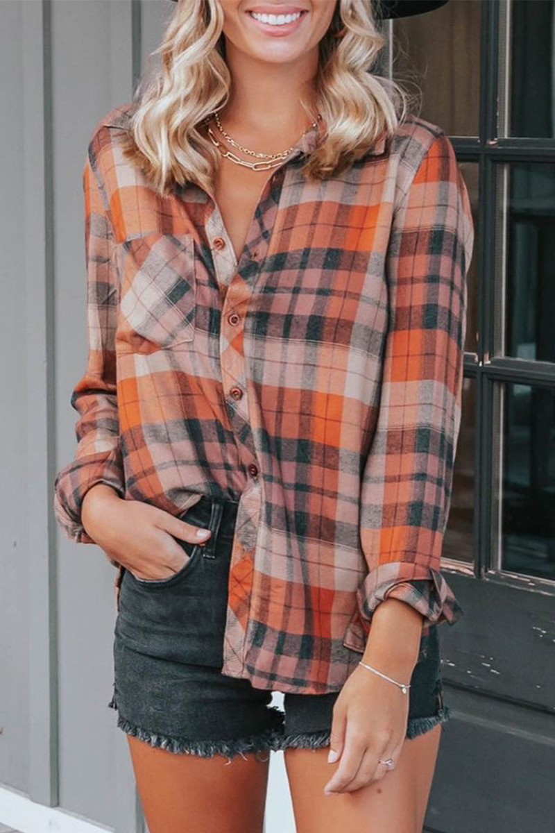 Clara - casual checkered turndown collar blouses