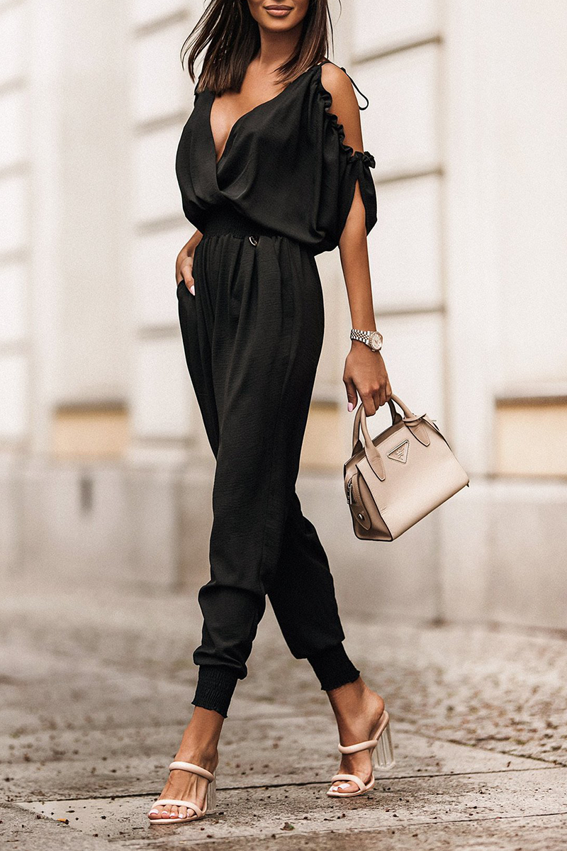 Cynthia - casual V-neck harlan jumpsuit with elastic waist