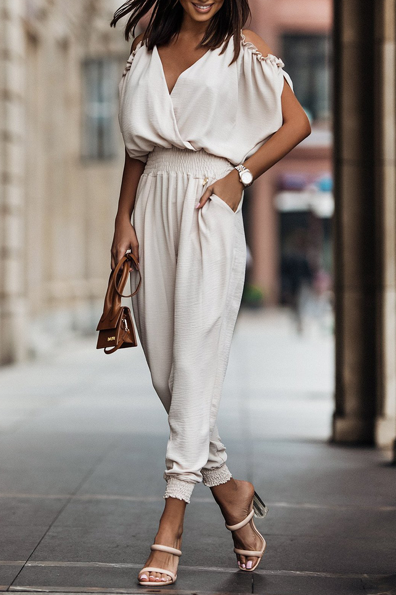 Cynthia - casual V-neck harlan jumpsuit with elastic waist