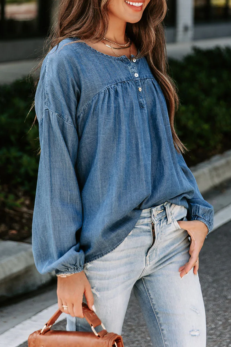 Syvette - casual long sleeve denim blouse