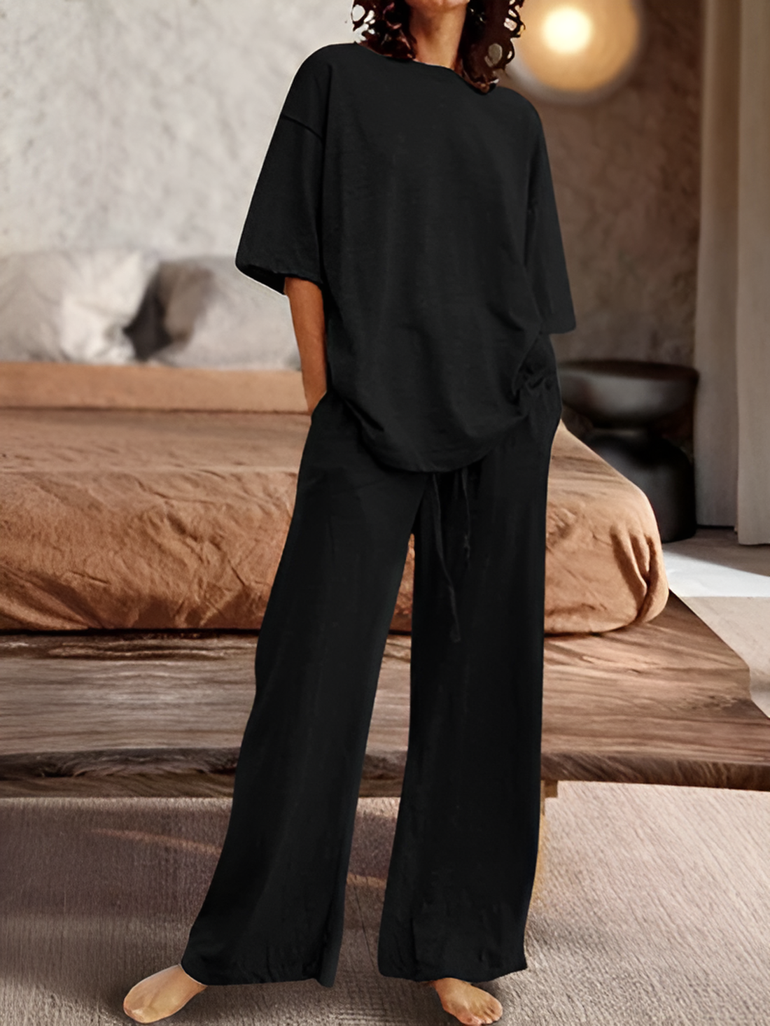 Jannessa - Casual oversized shirt and straight-leg trousers set