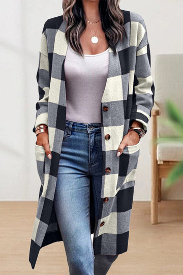 Celestine - Stylish checkered button long coat