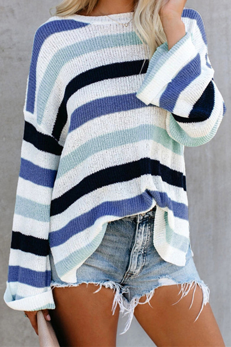Rachel - color blocking stripes knitwear flared sleeve top