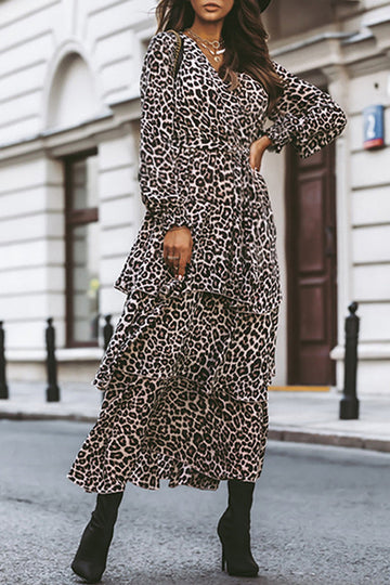 Nadine - elegant leopard print  V-neck skirt dress