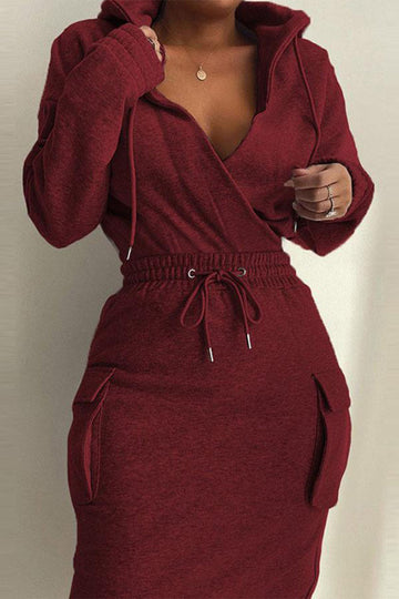 Diana - hooded collar drawstring long sleeve two-piece