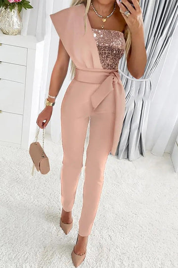 Katarina - elegant sequin asymmetrical collar jumpsuit