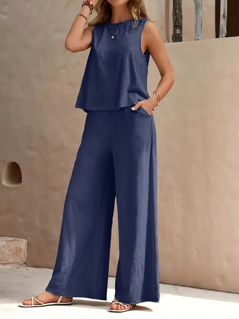 Karylle - Cosy loose sleeveless top and wide-leg trousers set