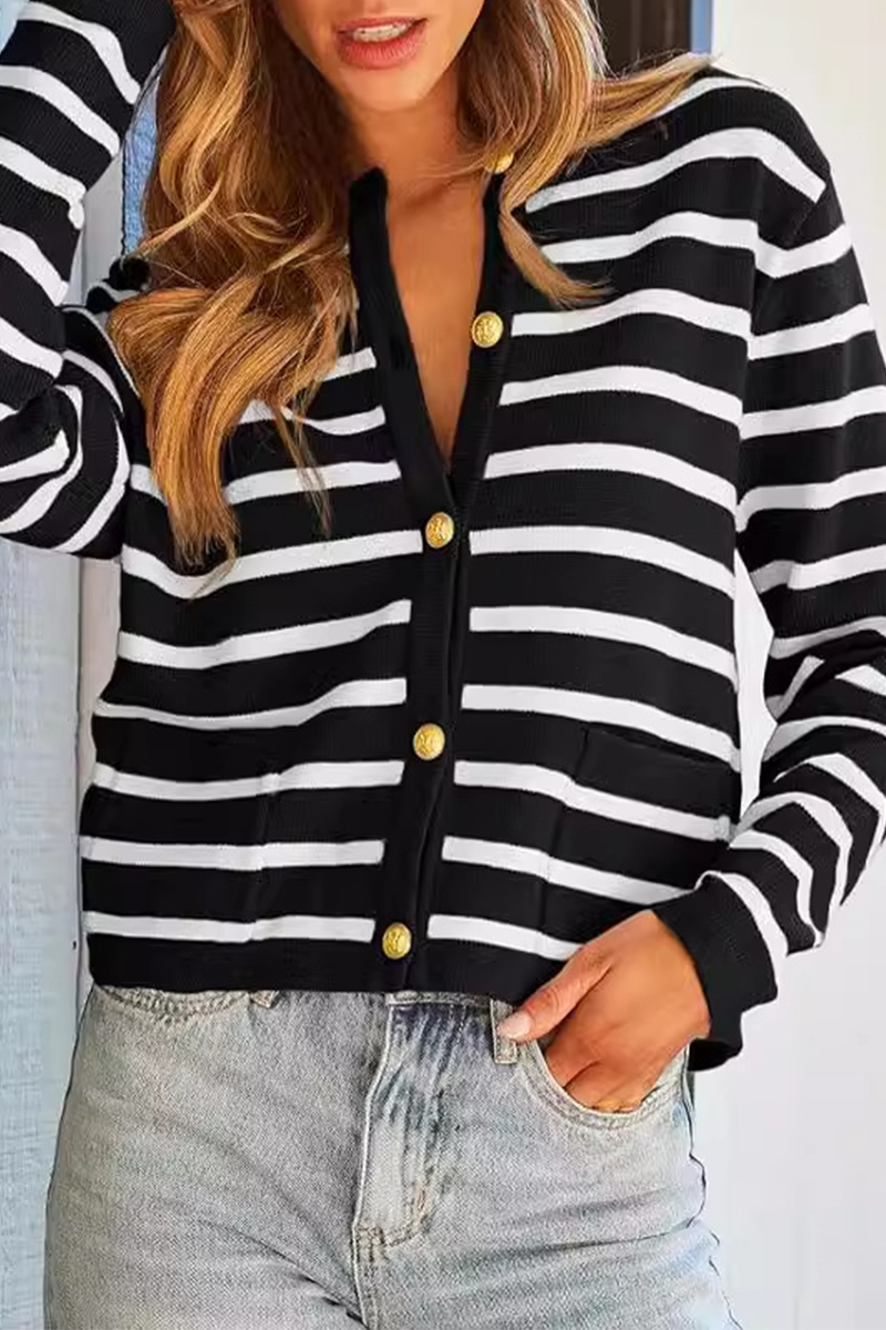 Rebecca - Cosy versatile striped button up sweater