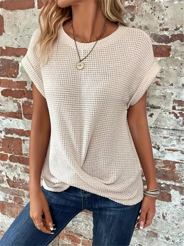 Azalea - Casual waffle knitted round neck t-shirt