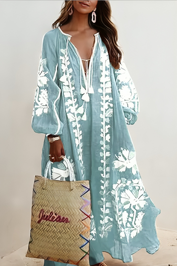 Revina - Loose floral long sleeve maxi dress