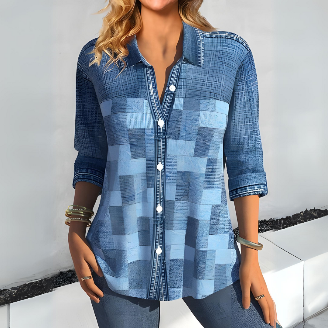 Zyrille - Elegant checkered button-up blouse