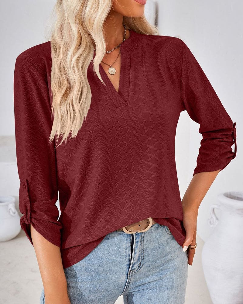 Ophelia - Elegant v-neck long sleeve blouse