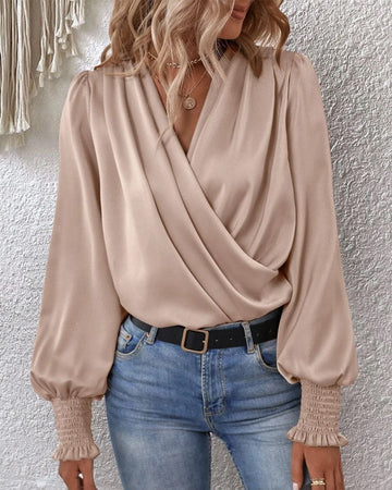 Marilyn - Loose elegant v-neck long sleeve blouse