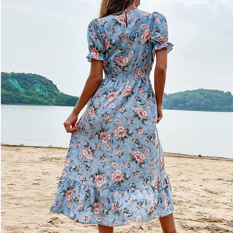 Cynthia - Long Floral Dress with V-neck