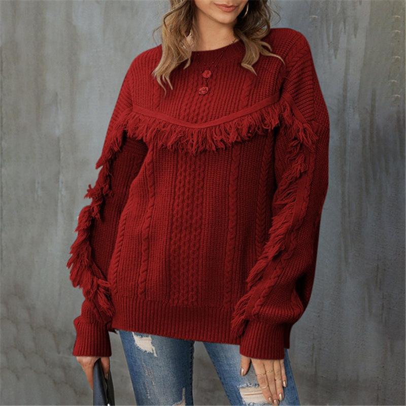 Carmela - Women's casual knitted warm sweater with ruffle and tassels