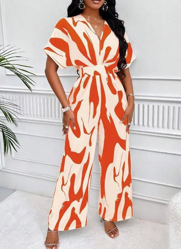 Tiannah - Elegant abstract V-neck jumpsuit