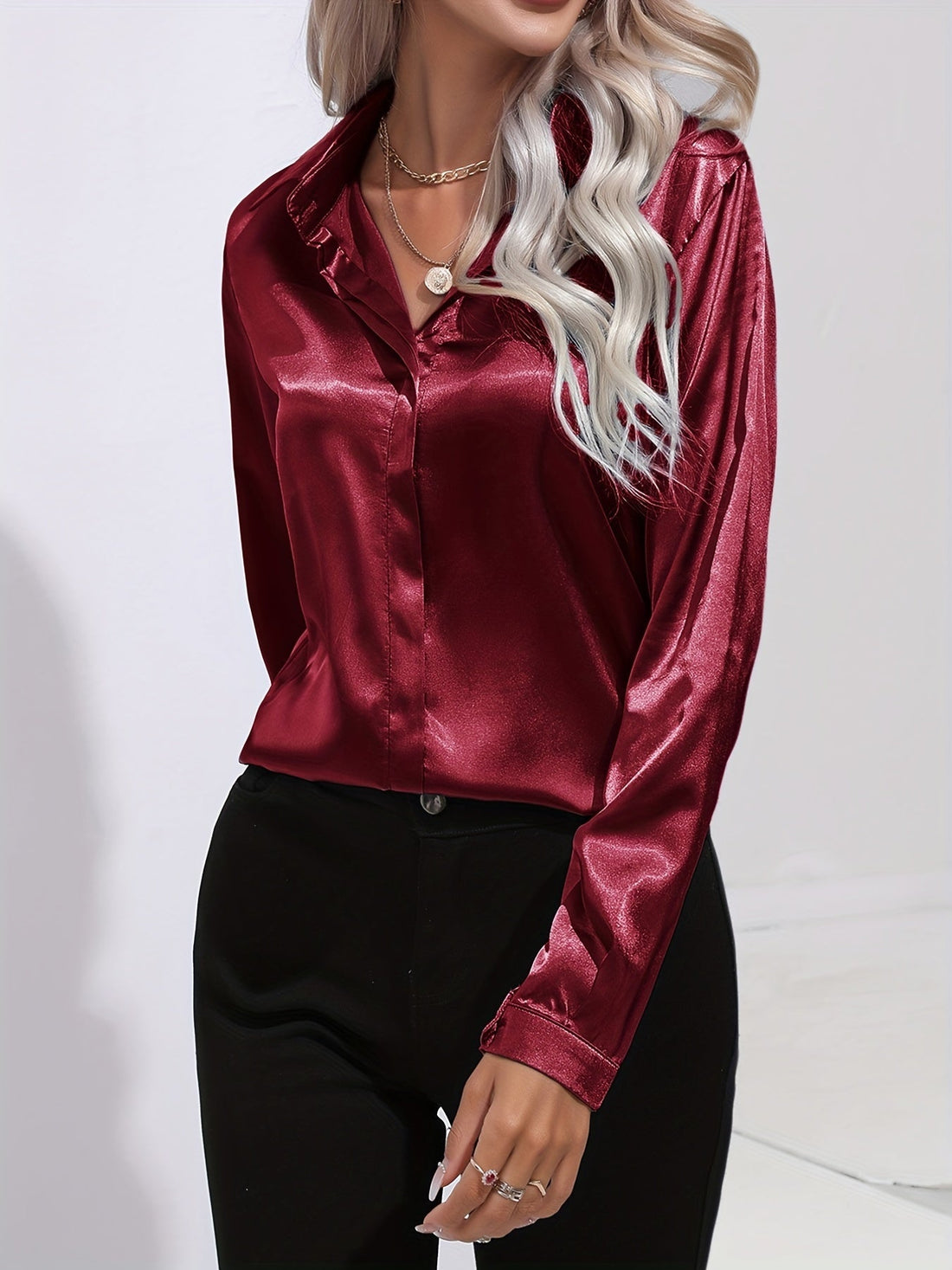 Jerrica - Elegant women's satin blouse with buttons