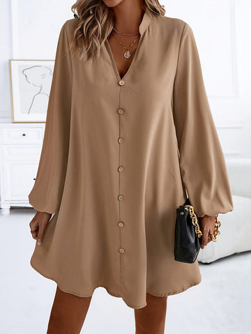 Lilou - Casual long-sleeve button-down V-neck mini dress