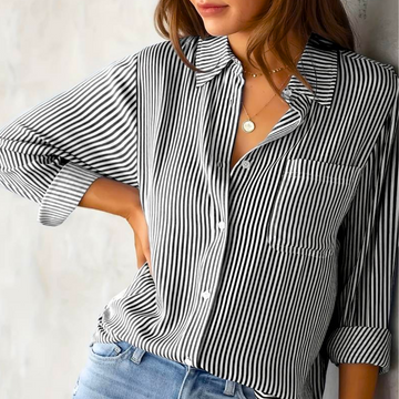 Nyanna - Elegant striped button-up polo blouse