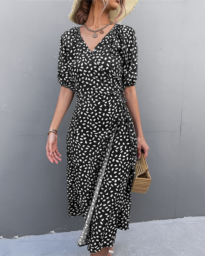 Aicelle - Stylish V-neck leopard midi dress