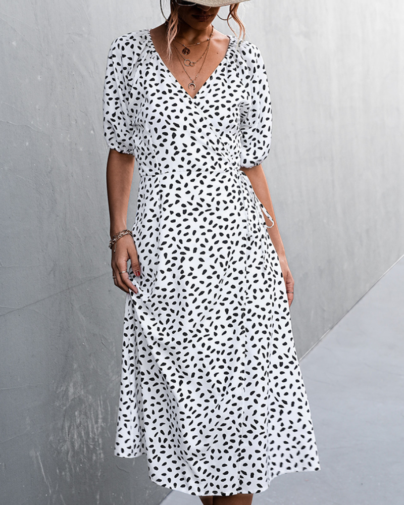 Aicelle - Stylish V-neck leopard midi dress