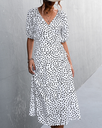 Aicelle - Stylish V-neck leopard midi dress