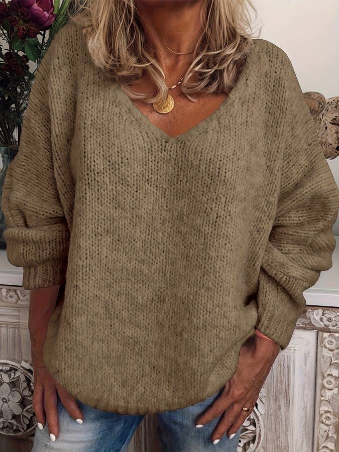 Christelle - Chic loose v-neck warm winter sweater