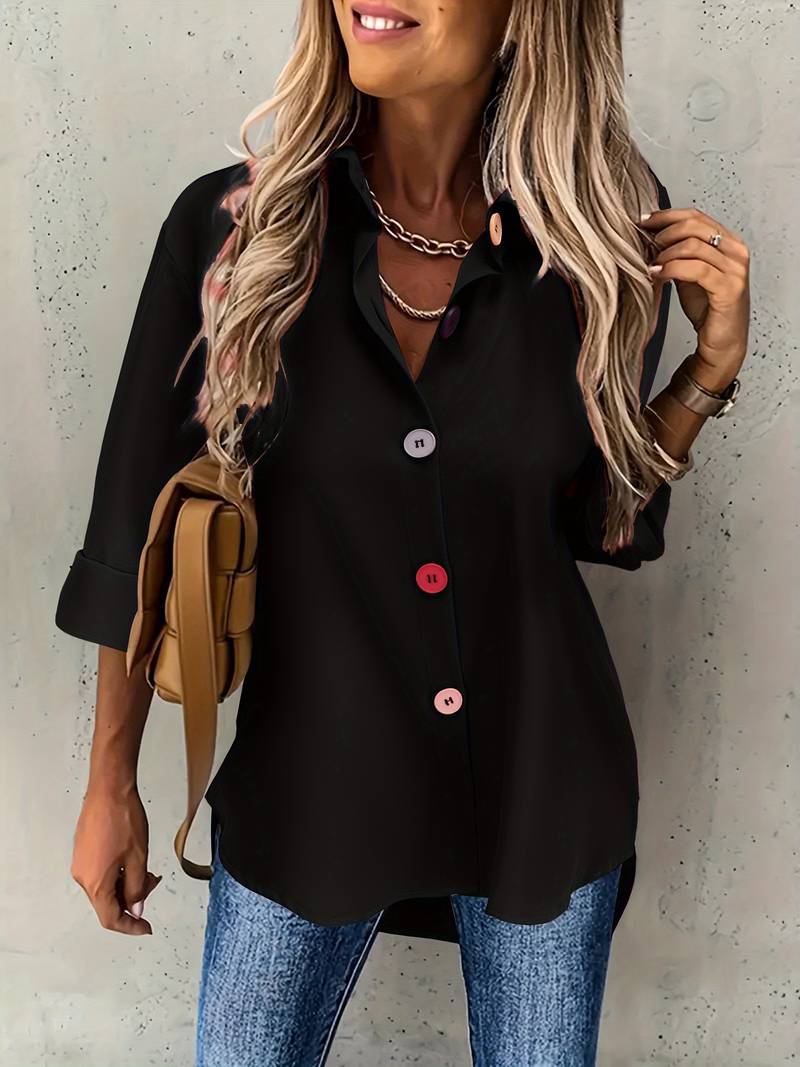 Ezra - Elegant long-sleeved button blouse