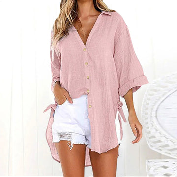 Karmella - Casual loose button-up V-neck blouse