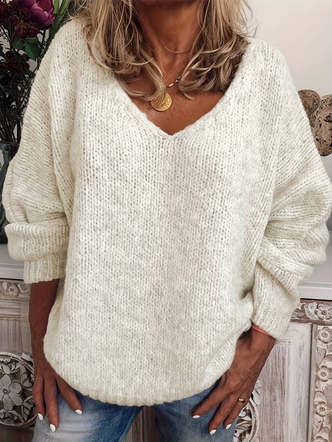 Christelle - Chic loose v-neck warm winter sweater