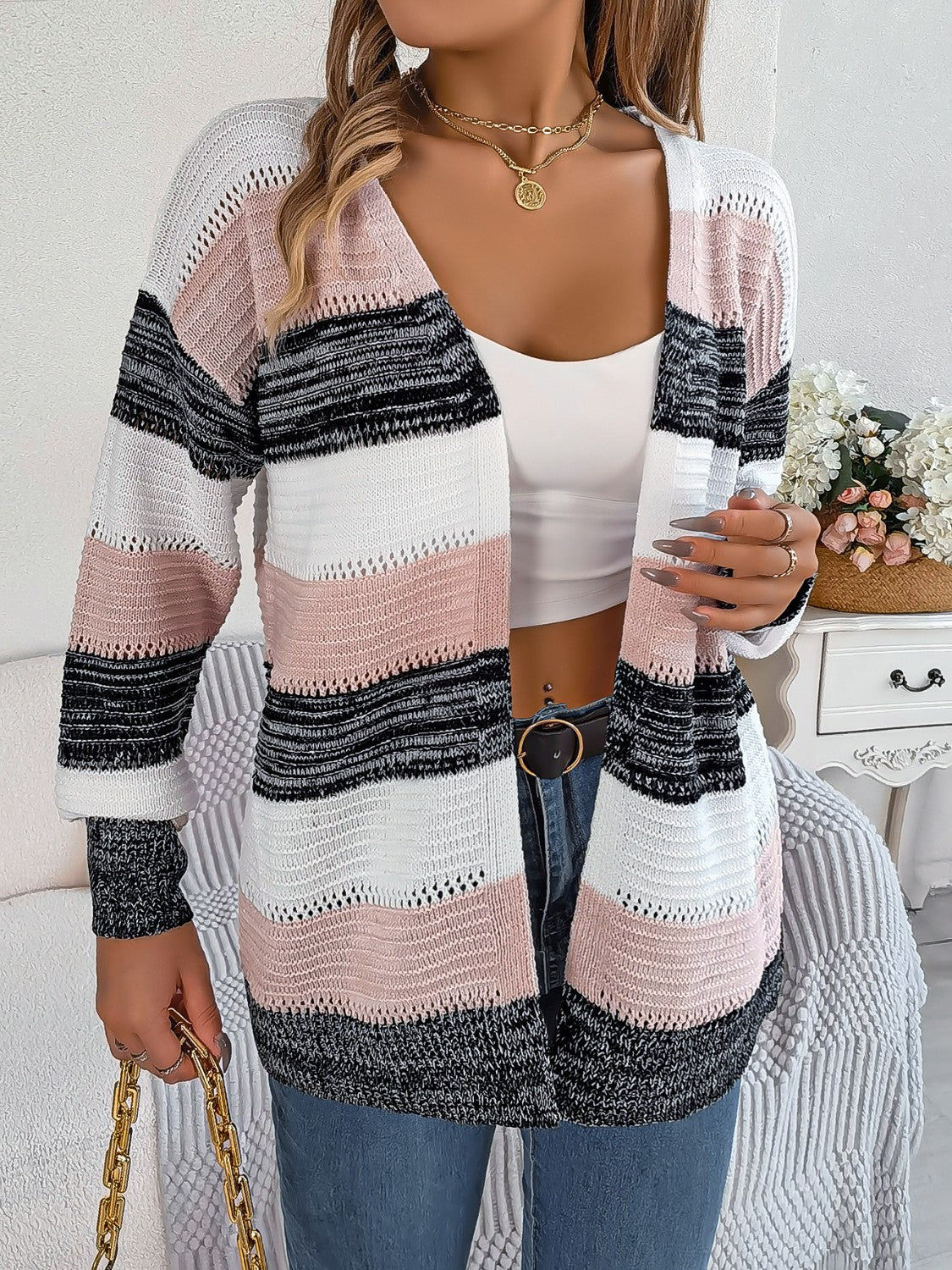 Irish - Stylish striped open front cardigan