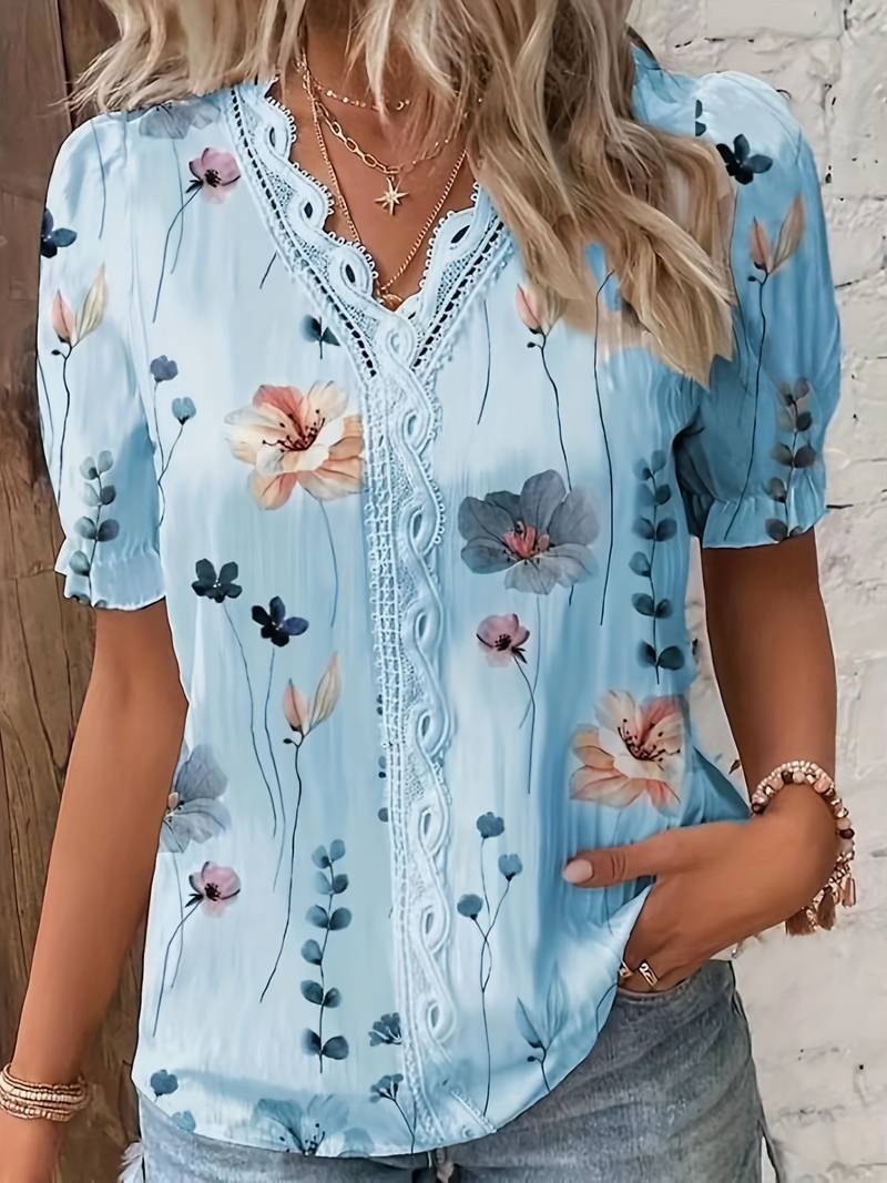 Annette - Stylish v-neck floral blouse