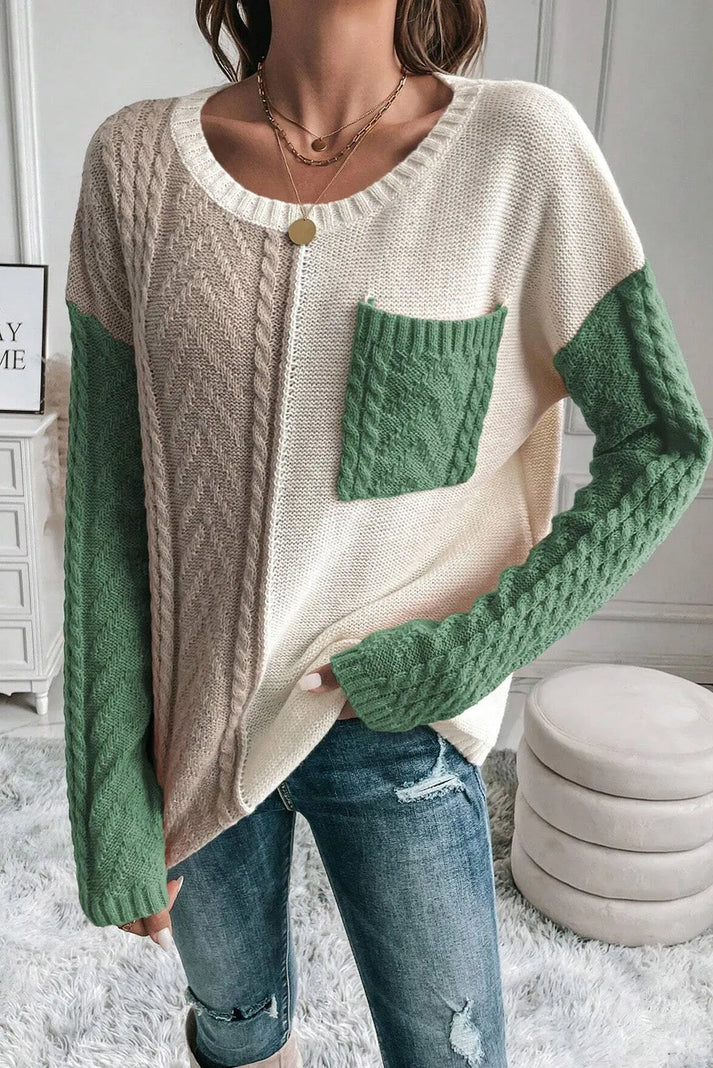 Cressida - Trendy round neck colour block sweater