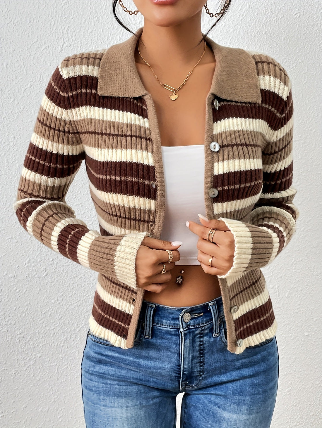 Anya - Stylish striped button up sweater