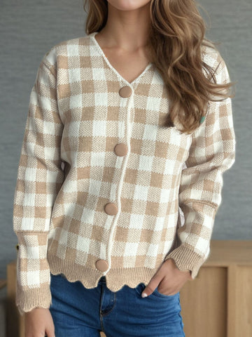 Fiorina - Stylish checked v-neck cardigan