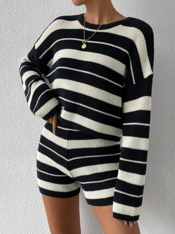 Diana - Striped Knit Sweater and Shorts Set