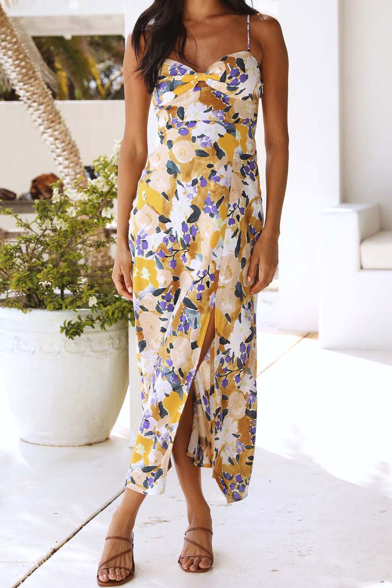 Anaya - backless floral printed slit cami dress