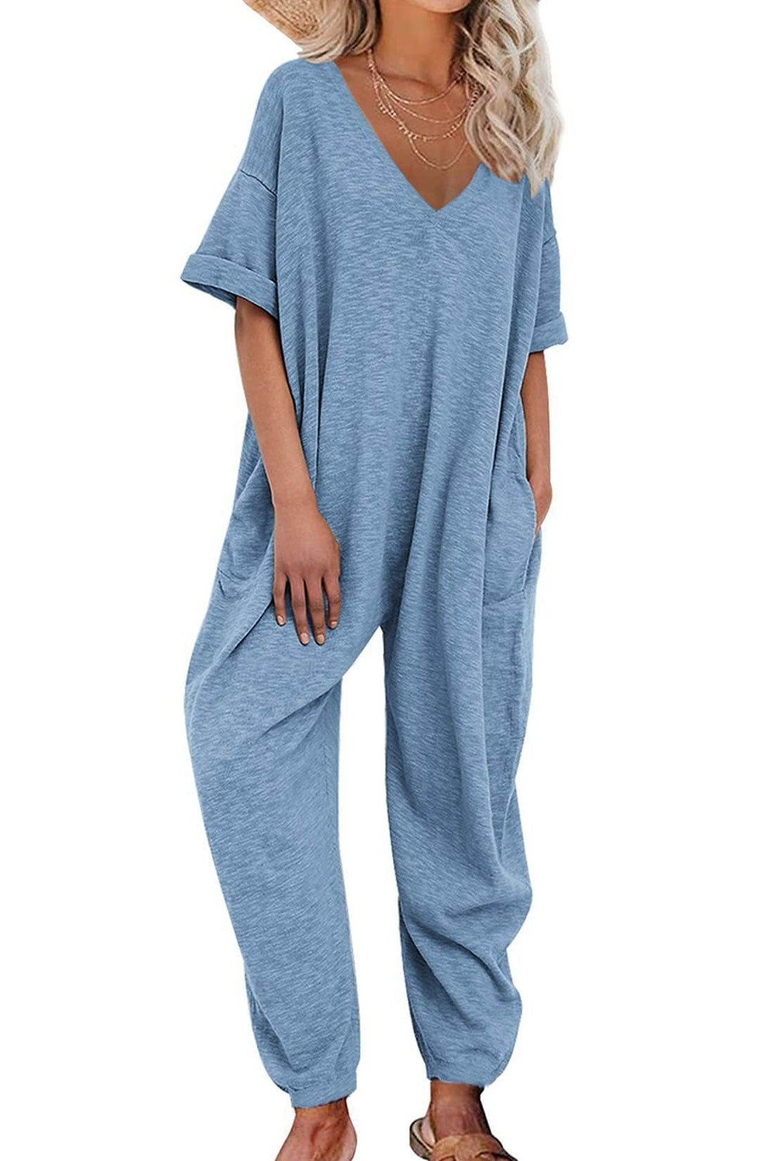 Nelia - v neck loose jumpsuits