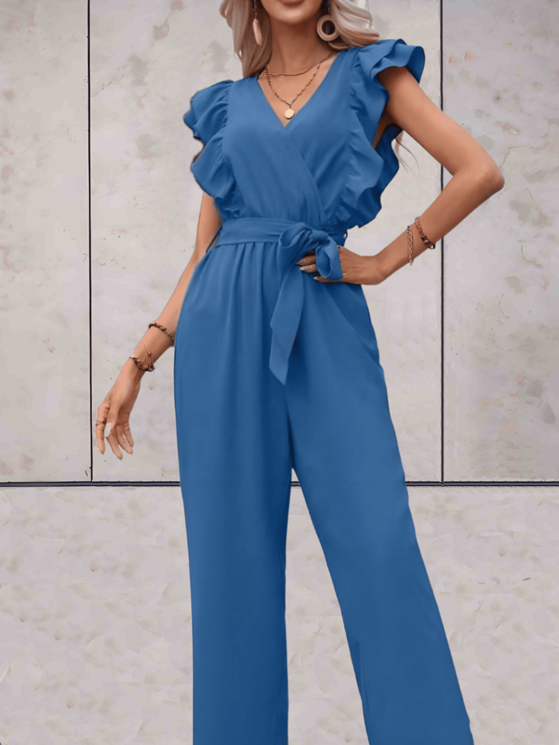 Wesslyn - Stylish V-neck ruffle jumpsuit